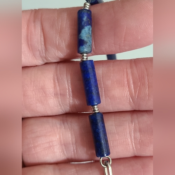 Lapis lazuli bracelet silver links chain like new blue natural gemstone 10" - Picture 8 of 10